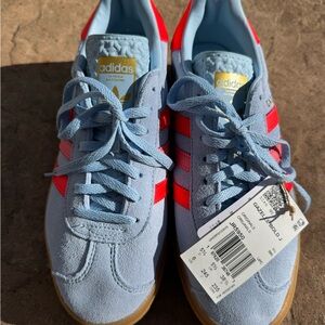 adidas Gazelle Bold youth Suede Sneakers - Light Blue with neon orange accents